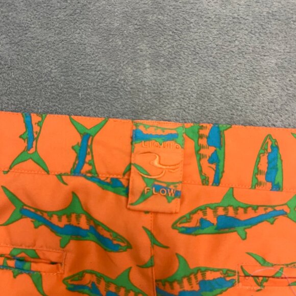Liquid Flow Orange Shorts with Fish Print Size: 34"W - Picture 9 of 10